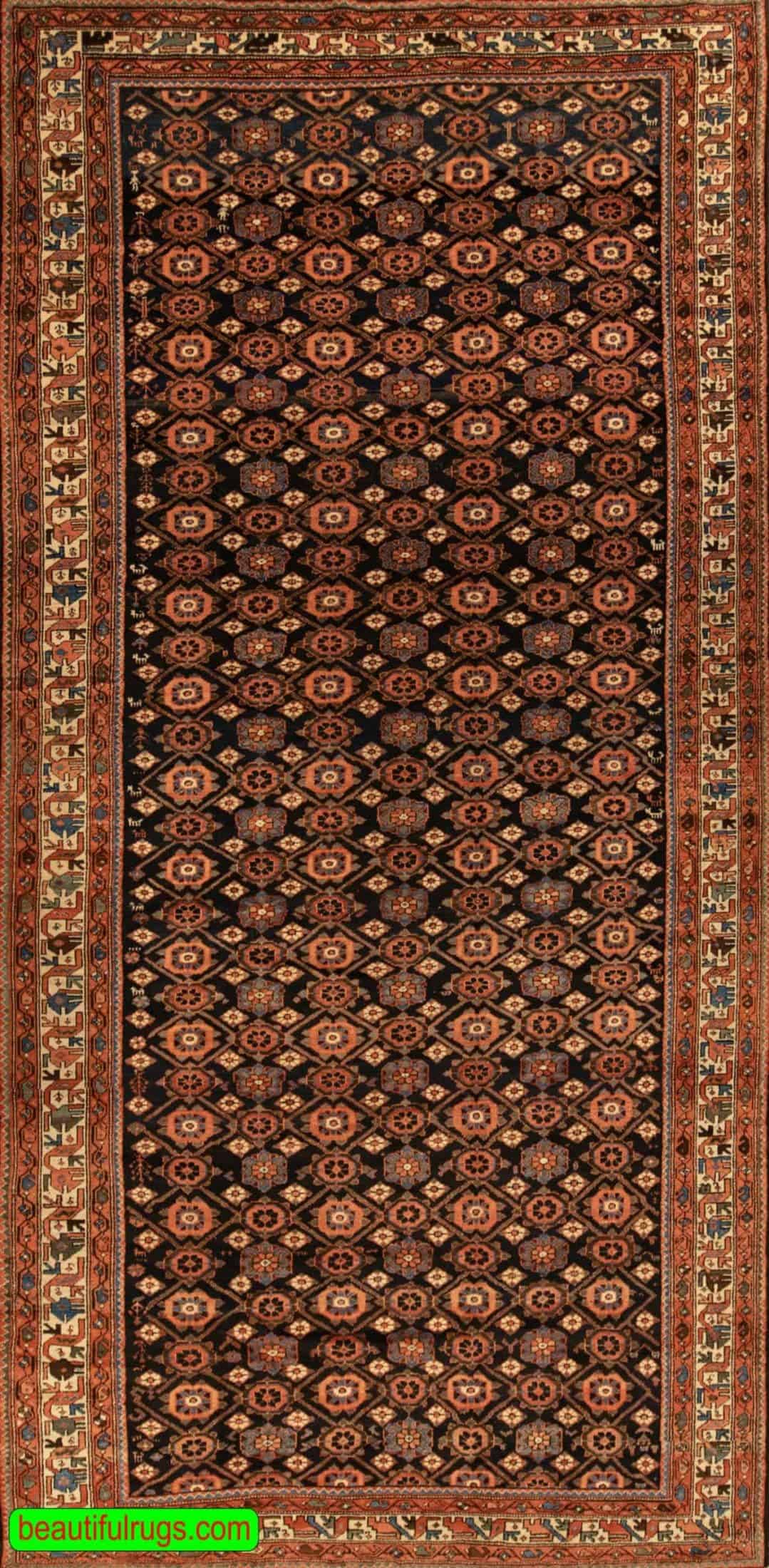 Vintage Persian Rug, Odd Size Rug, Allover Design Persian Veramin Rug