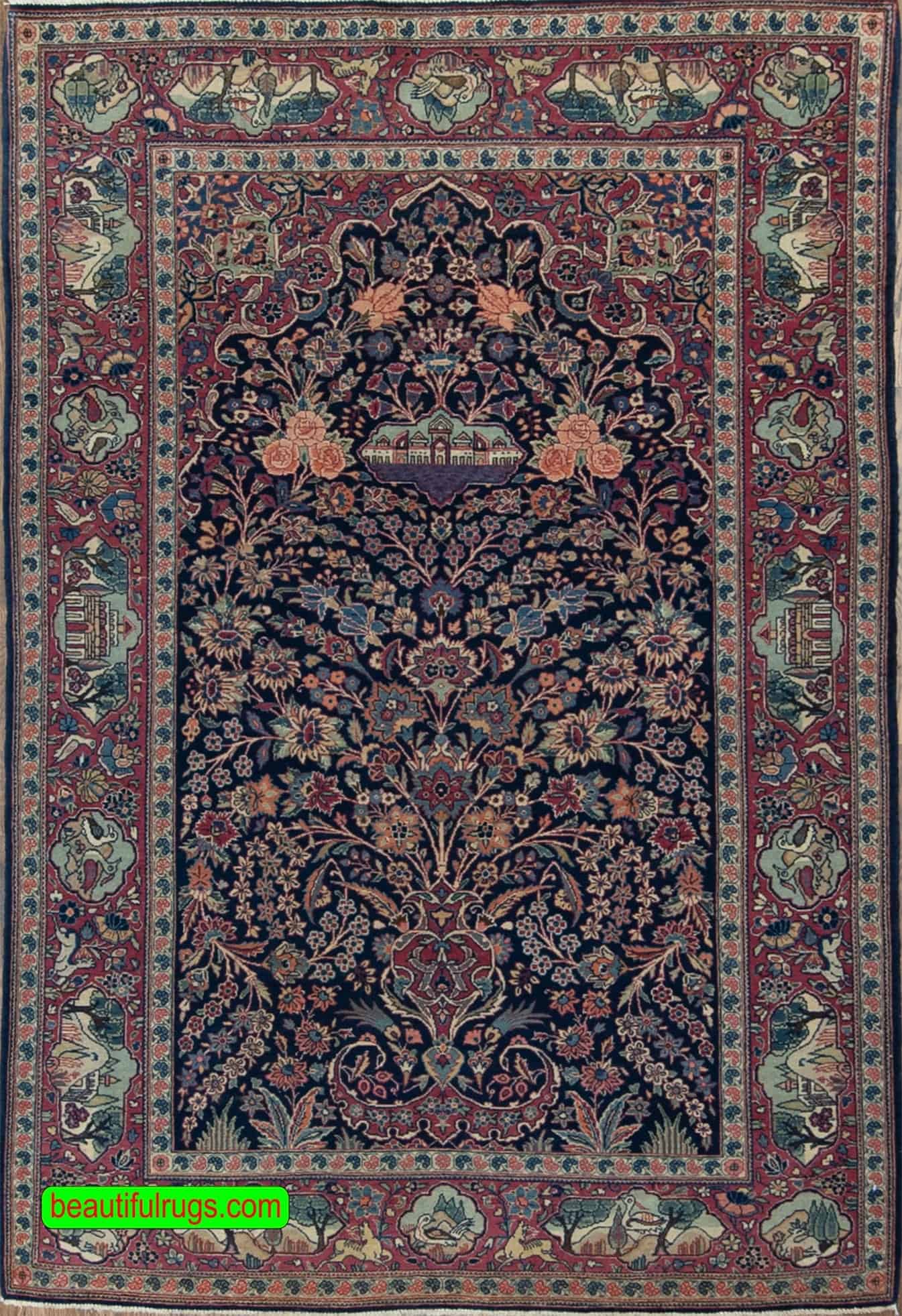 2438- Antique Persian Rugs. In perfect condition gorgeous arch design rug illustrating tree of life and ancient palaces. Size 4.8x7.