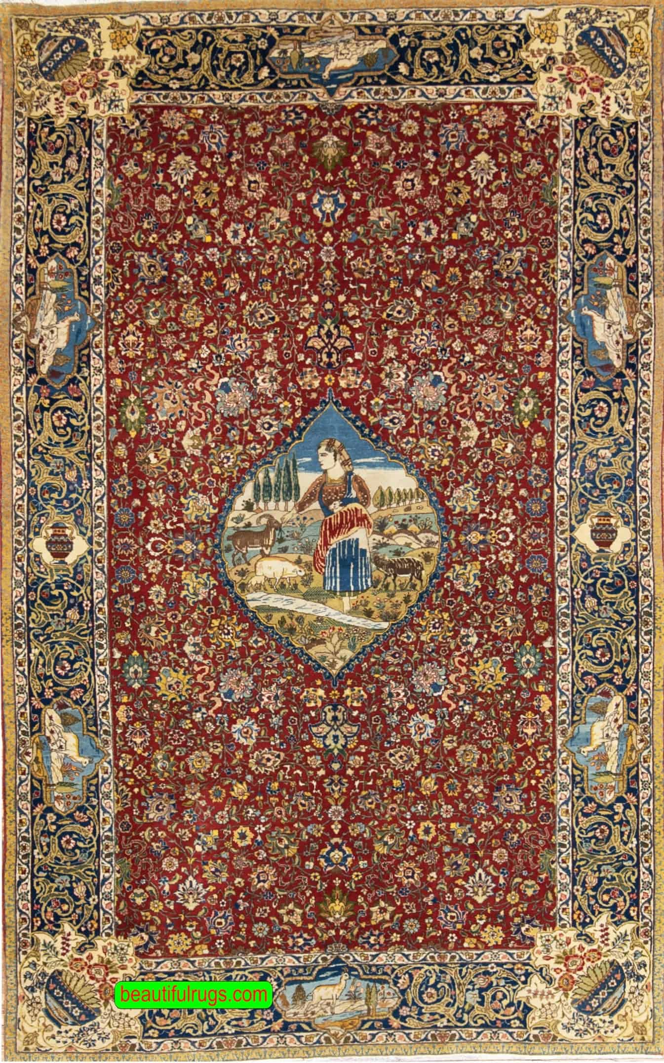 Antique Persian Tabriz Carpet, Pictorial Carpet