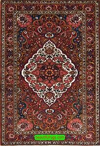 Antique Persian Rug Circa 1930, Vintage Persian Bakhtiari Rug, terracotta color and white medallion.