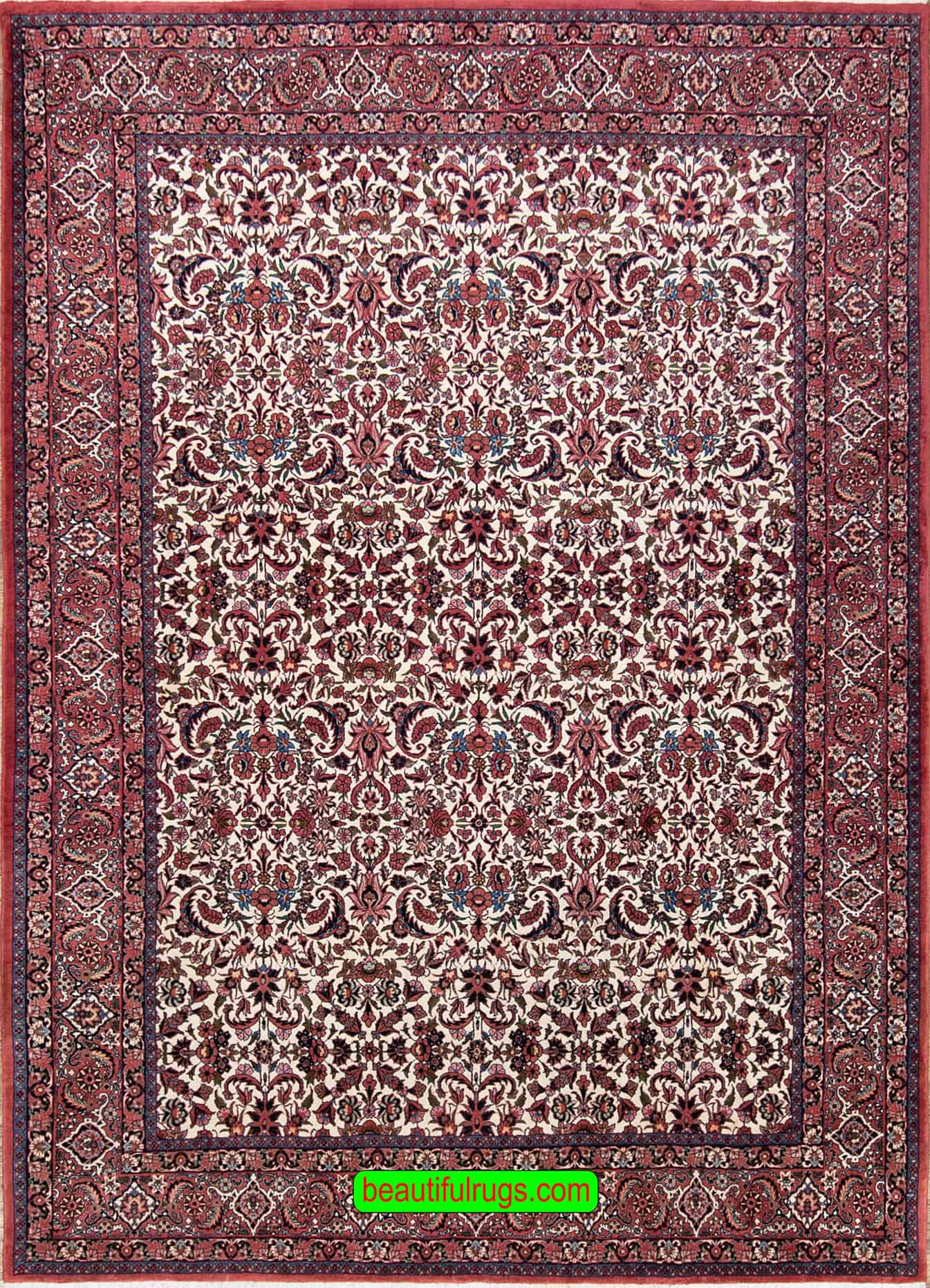 1NOR- Beautiful handmade floral Persian Bijar area rug with beige rose colors. Size 6x8x 9.11 