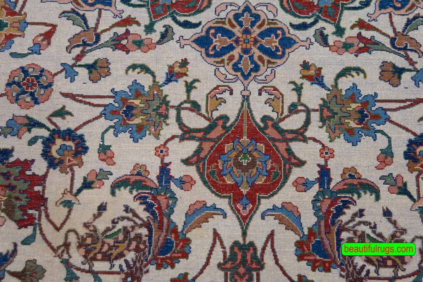Hand knotted old Persian Tabriz rug with beige and green colors. Size 6.9x10.2.