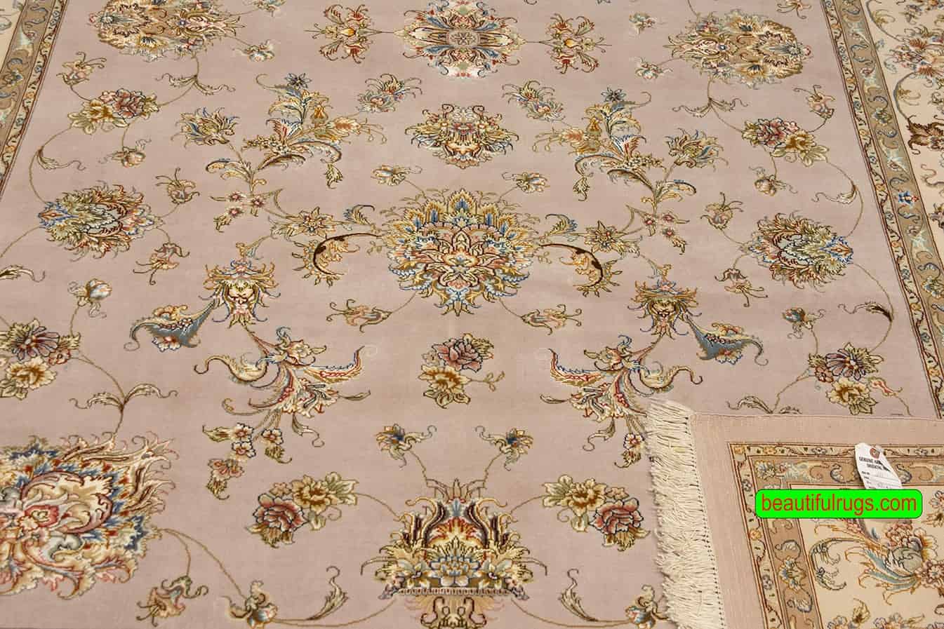 Abalone color handmade Persian Tabriz rug with wool and silk. Size 6.8x10