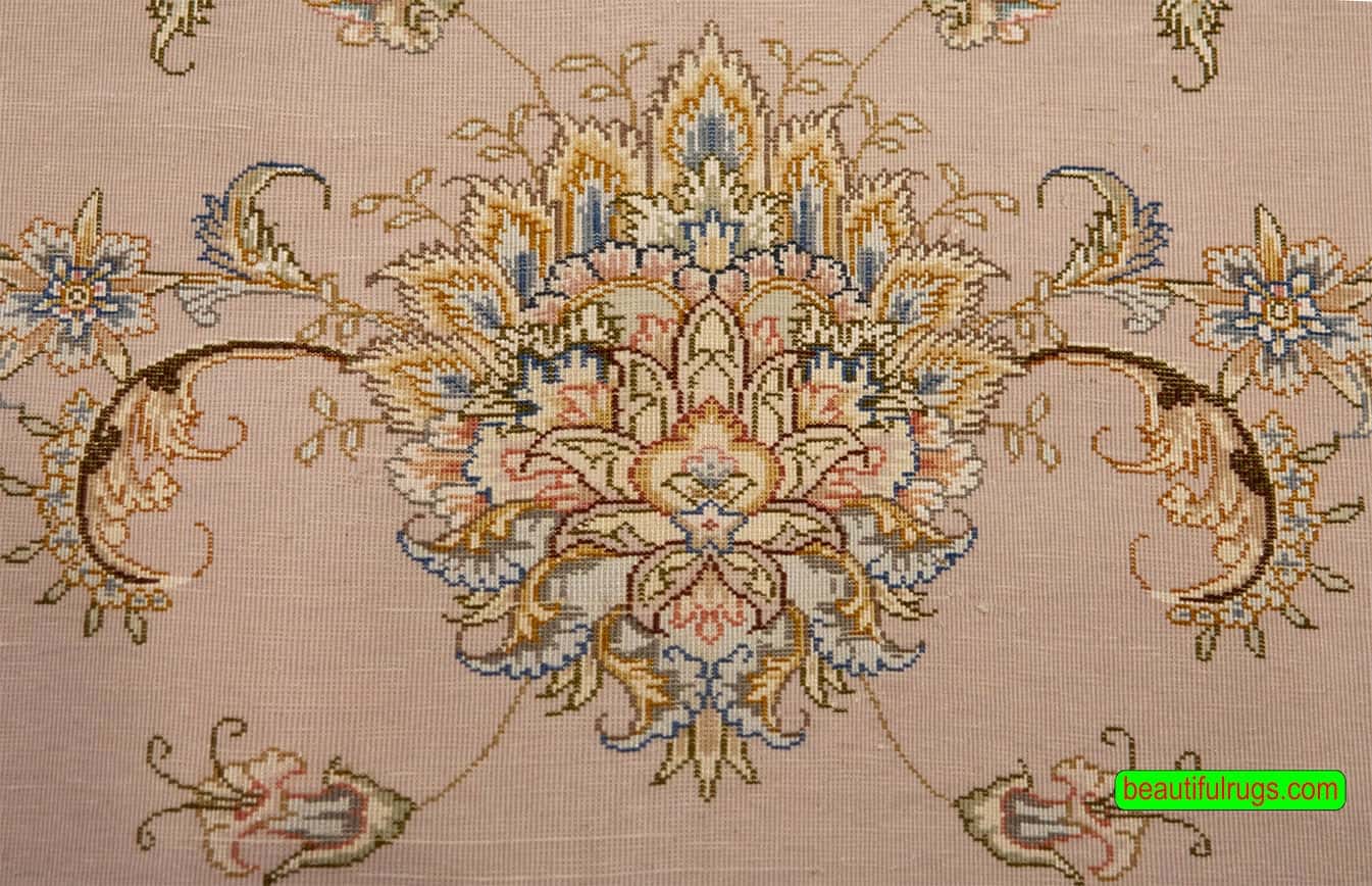 Abalone color handmade Persian Tabriz rug with wool and silk. Size 6.8x10
