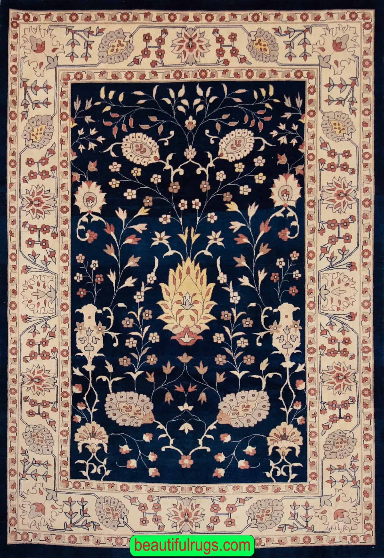 Persian contemporary rug, Meshkin rug with navy blue color. Size 6.5x9.6