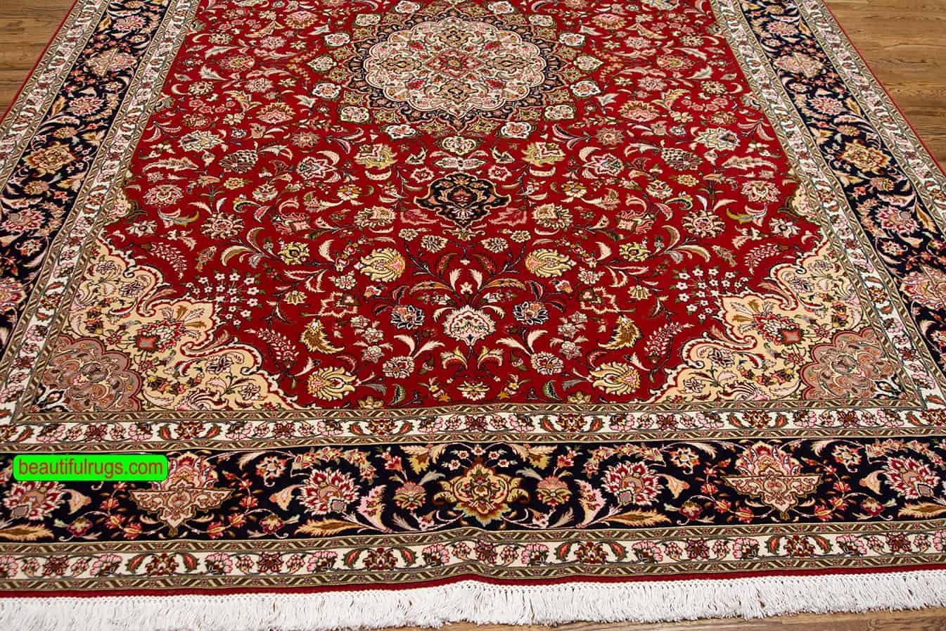 1247- Persian red rug, Traditional handmade Persian Tabriz rug made of wool and silk. Size 8.3x11.8.