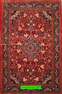 Red color Persian Jozan Malayer rug. Old rug. Size 3.7x6.1