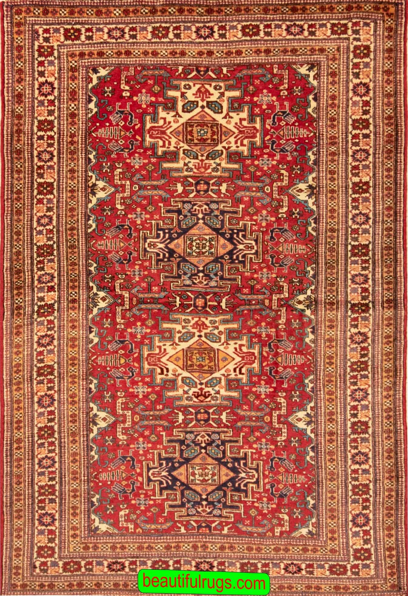 Geometric Persian Meshin rug in red color. Size 4.10x7