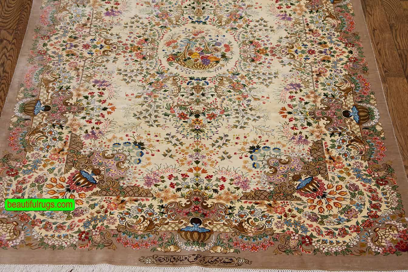 Elegant silk Persian rug, hand knotted pure silk Iranian Qum carpet. Size 3.5 x 5.