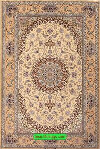 Persian Isfahan rug in ivory and beige color. Size 5.2x8