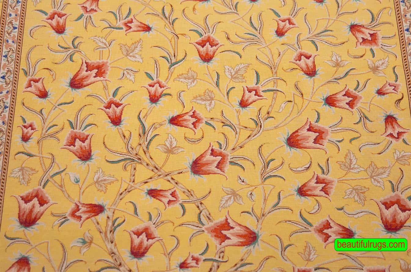 Yellow rug, handmade Persian Qum Pure silk rug with tree of life rug. Size 3.4x5.