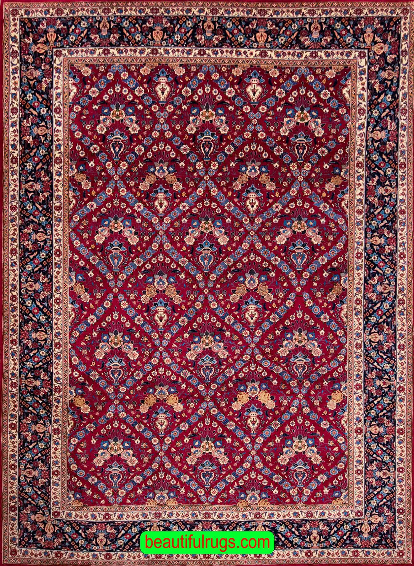 Old rug, Persian Hamadan rug, Zele Soltan design rug in red color. Size 7x9.9.
