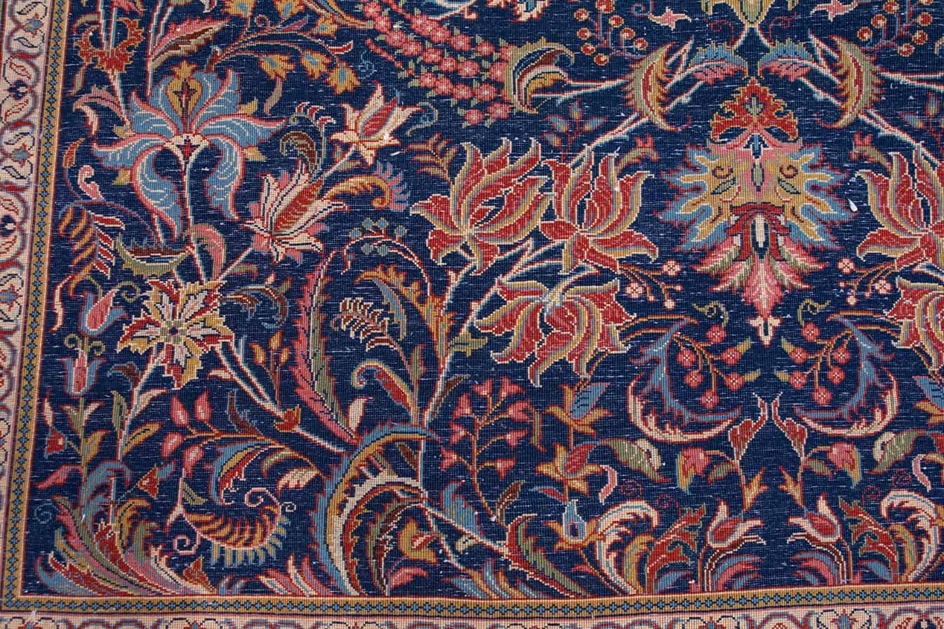 2577- Allover design rug, handmade Persian Sarouk old rug in perfect condition made from 100% wool. Size 7.9x11. Backside image.