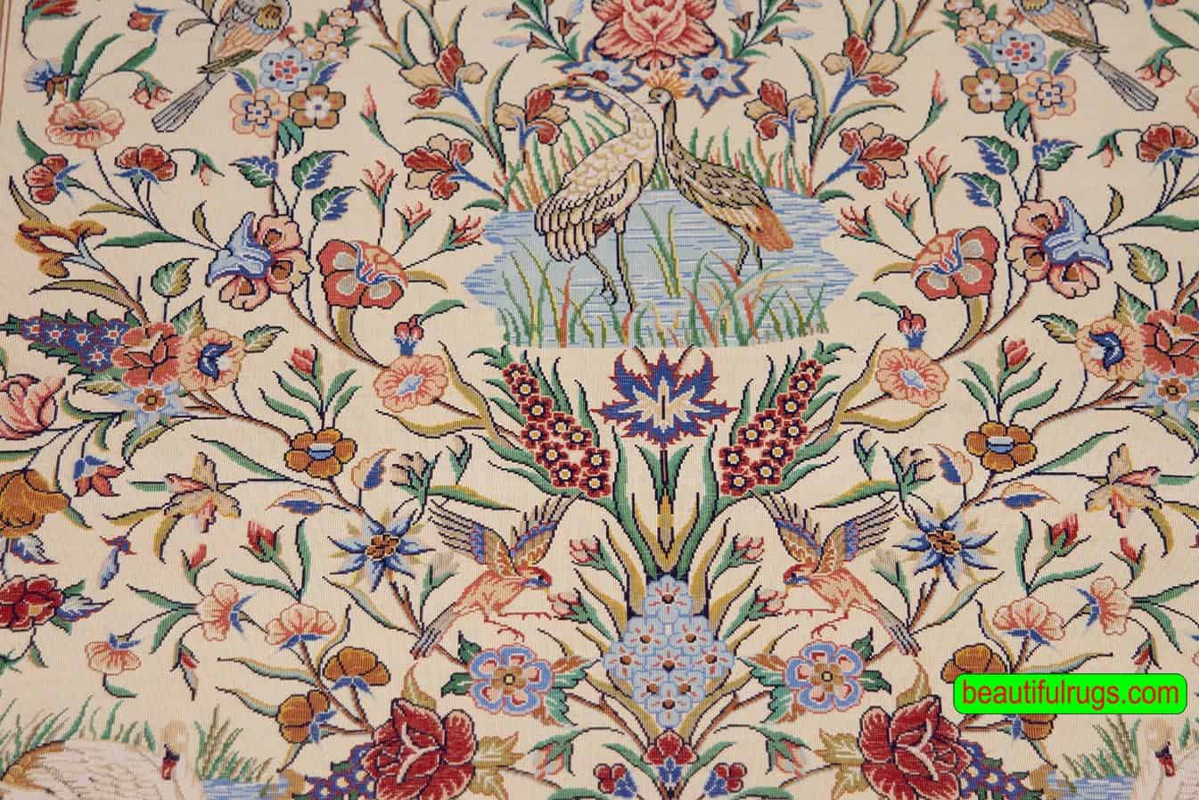 Luxury silk carpet, handmade Persian Qum Pure silk rug in yellow color. Size 2.7x4.3.