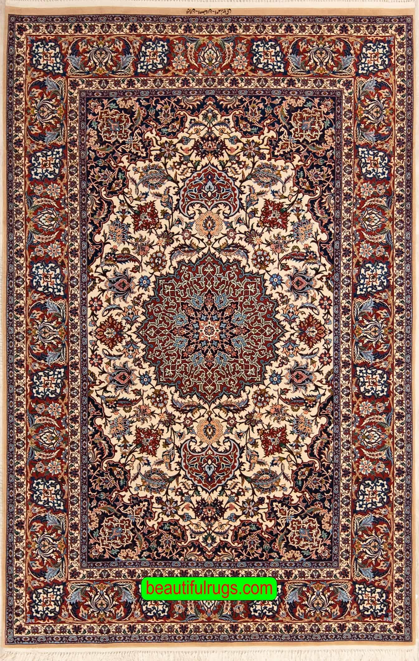 2735- Elegant natural dye Persian Isfahan rug made from the finest kork wool and silk, crafted by the iconic Ahmad Zojaji. Size 4.9x7.3.