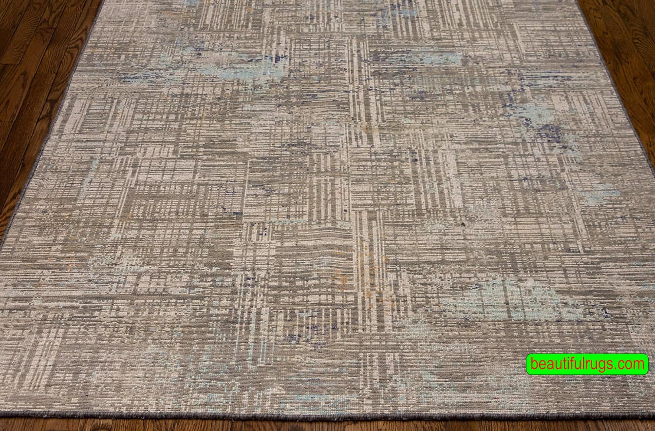 7469- Handmade modern rug from India in decorative colors. Size 4.10x6.10. Backside image  