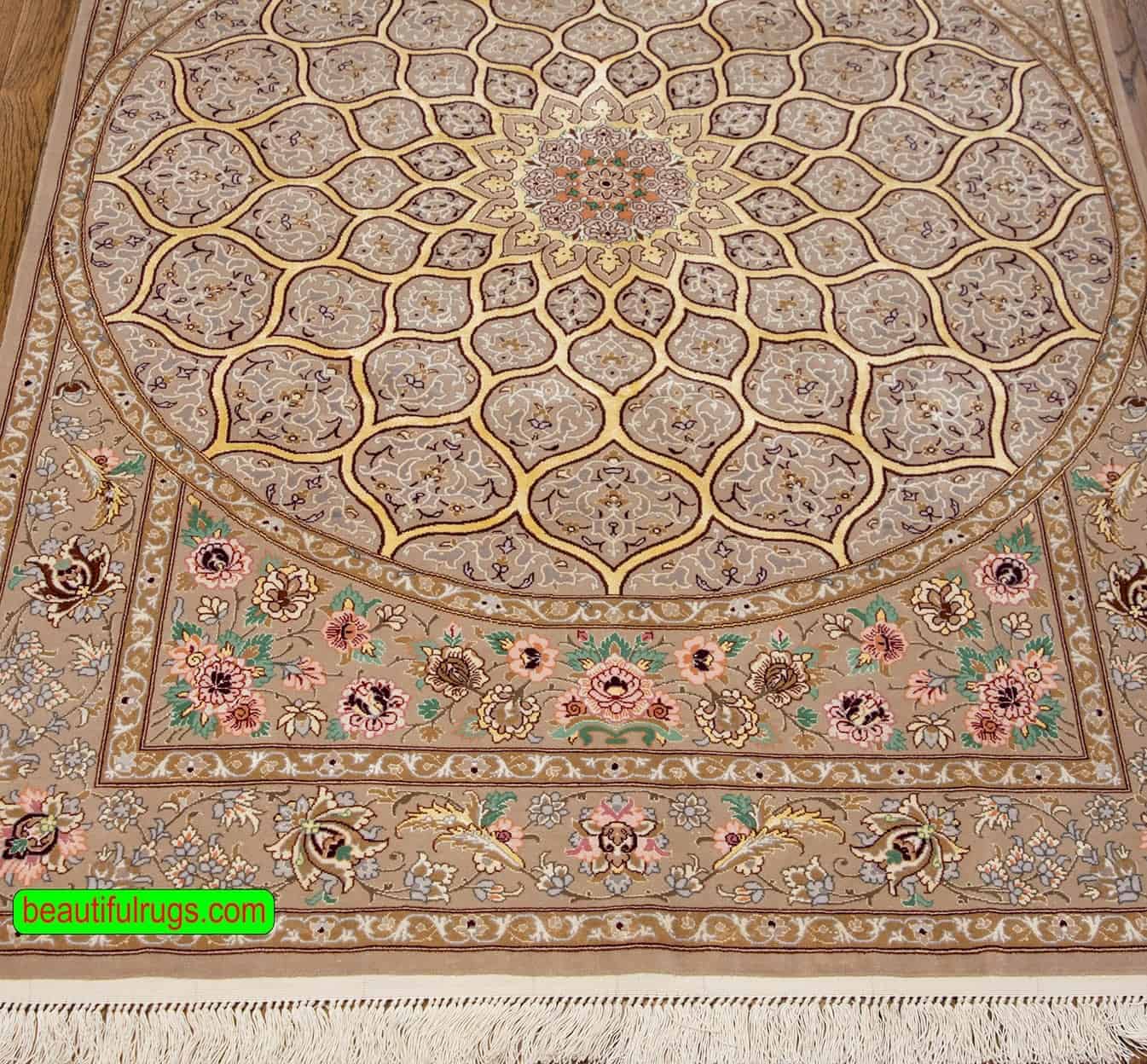 2407- Mandala rug, handmade Persian Isfahan kork wool and silk rug. Size 3.10x5.7.