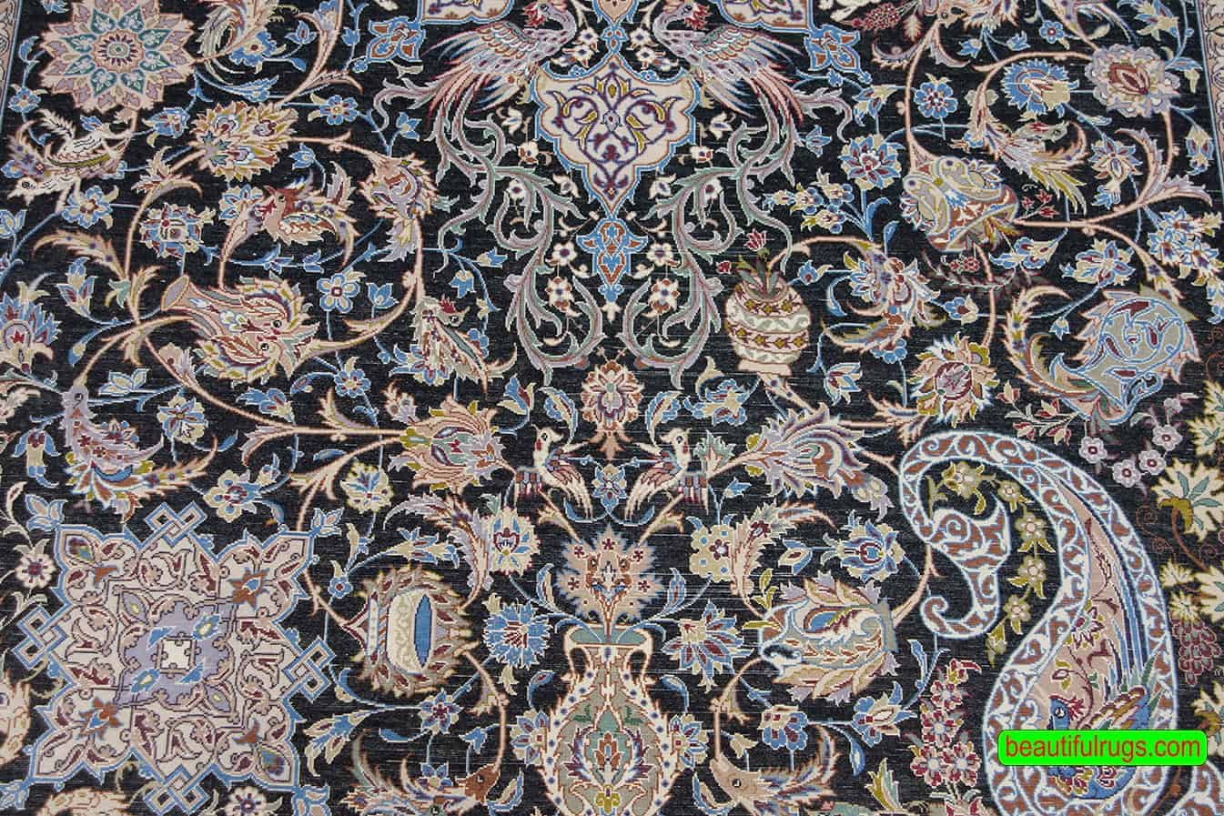 2747- Highly intricate handmade Persian Isfahan rug, made of fine kork wool and silk. Size 5.4x8.3. Backside image.