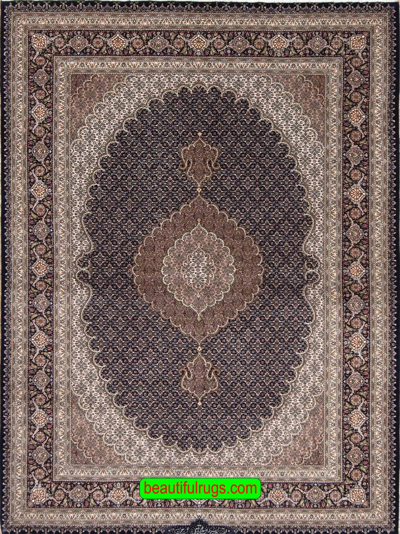 2183- Intricately woven rugs for sale, handmade black Persian rug made from wool and silk.
