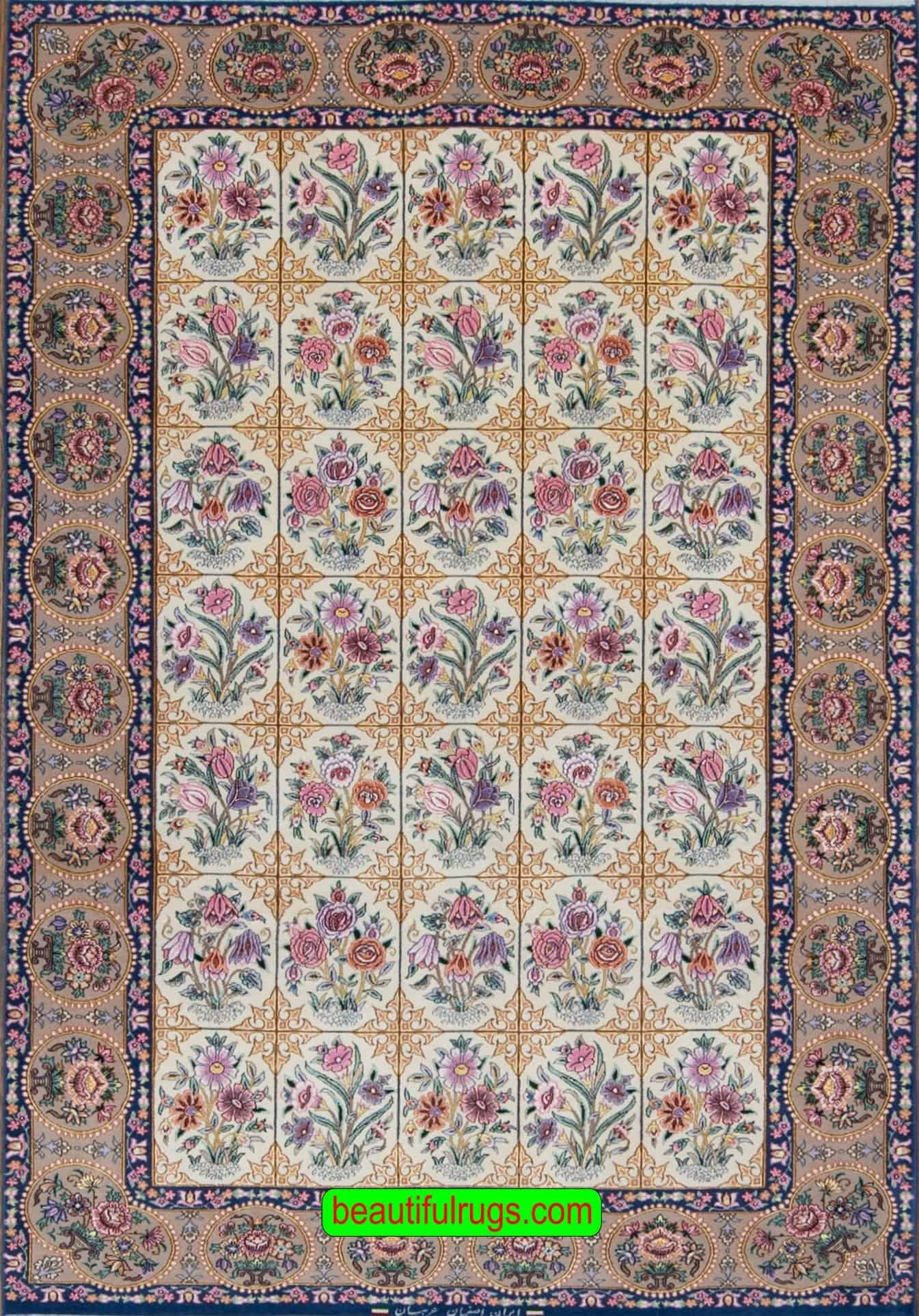 2433- Beautiful handmade Persian Isfahan garden design rug made from kork wool and silk. Size 4.6x7.3.