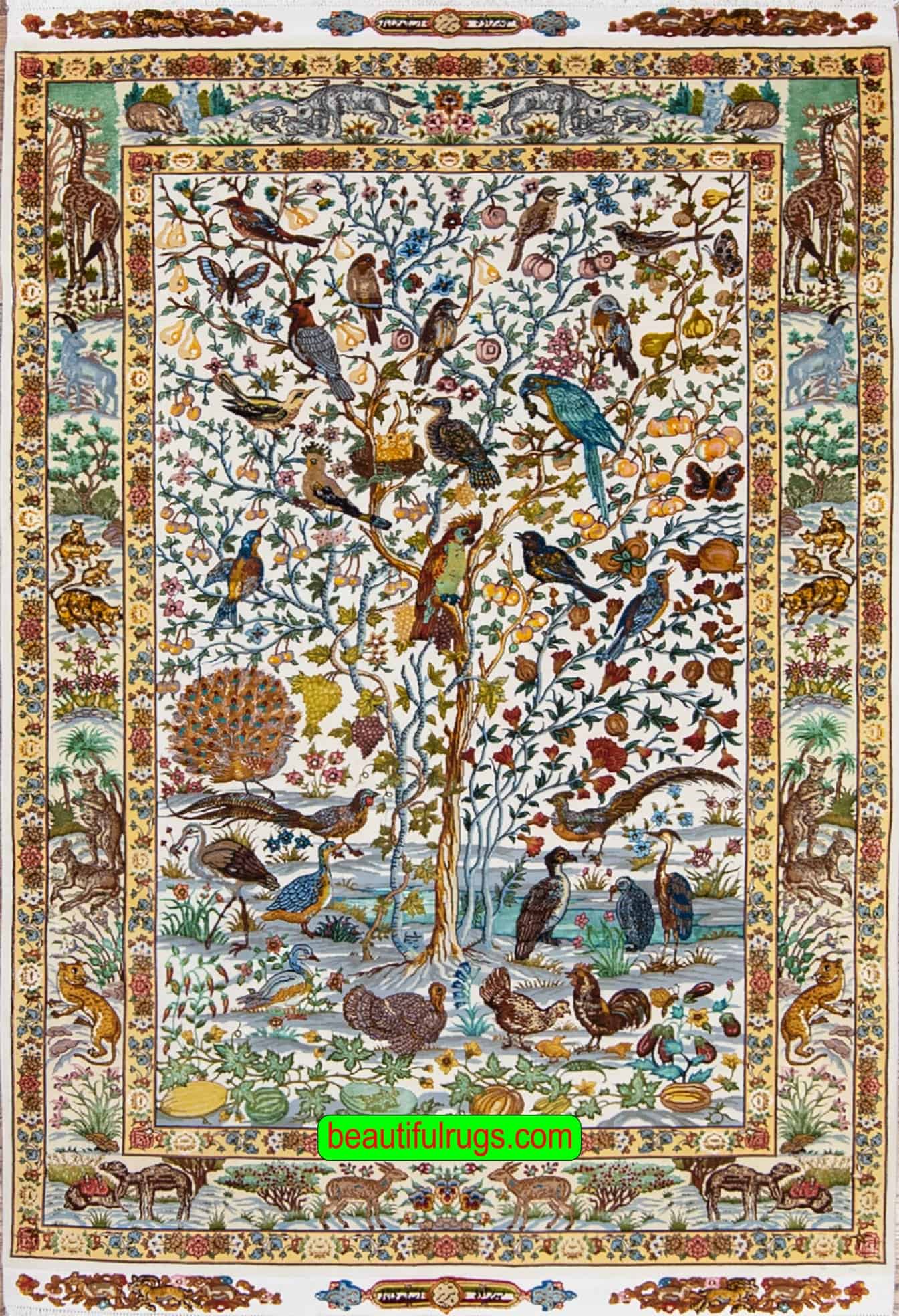 2744- Hand knotted tree of life Persian Tabriz small rug made from wool and silk. Size 4.7x6.7.