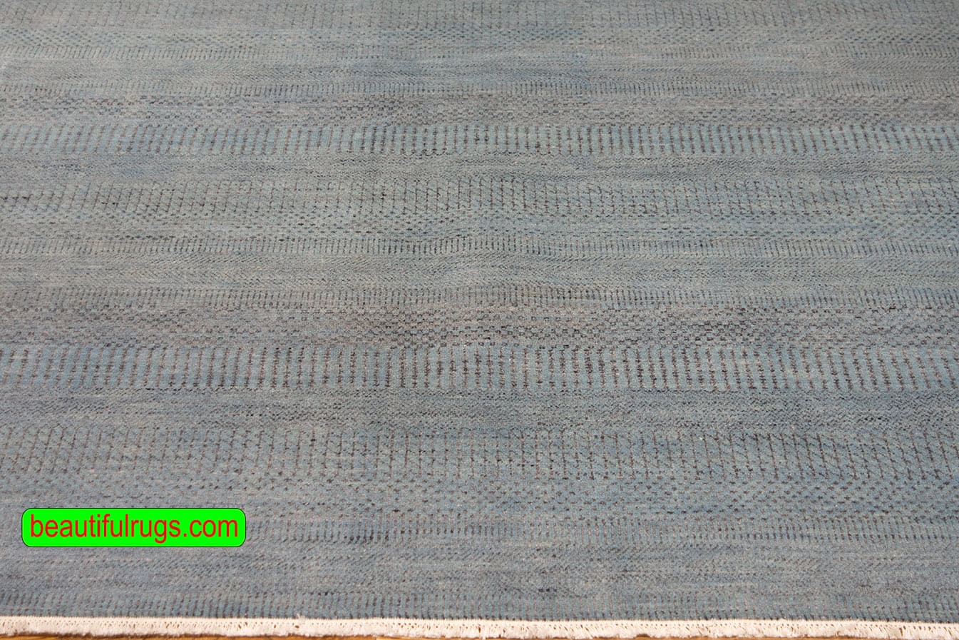 Hand knotted contemporary rug in blue color with stripes. Size 9.2x12.