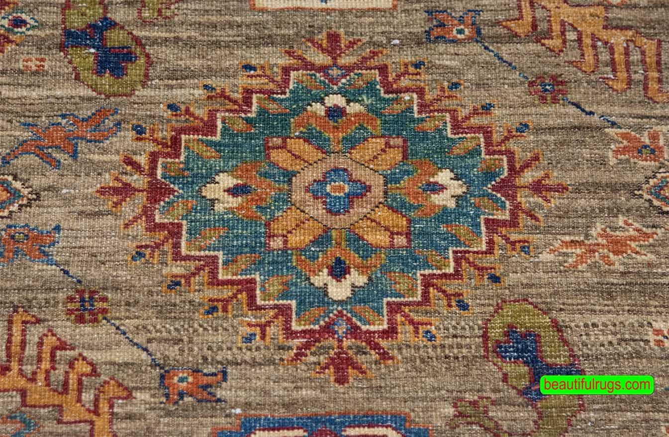 Hand knotted city made area rug in brown color. Geometric style Kazak rug. Size 8x10.3.