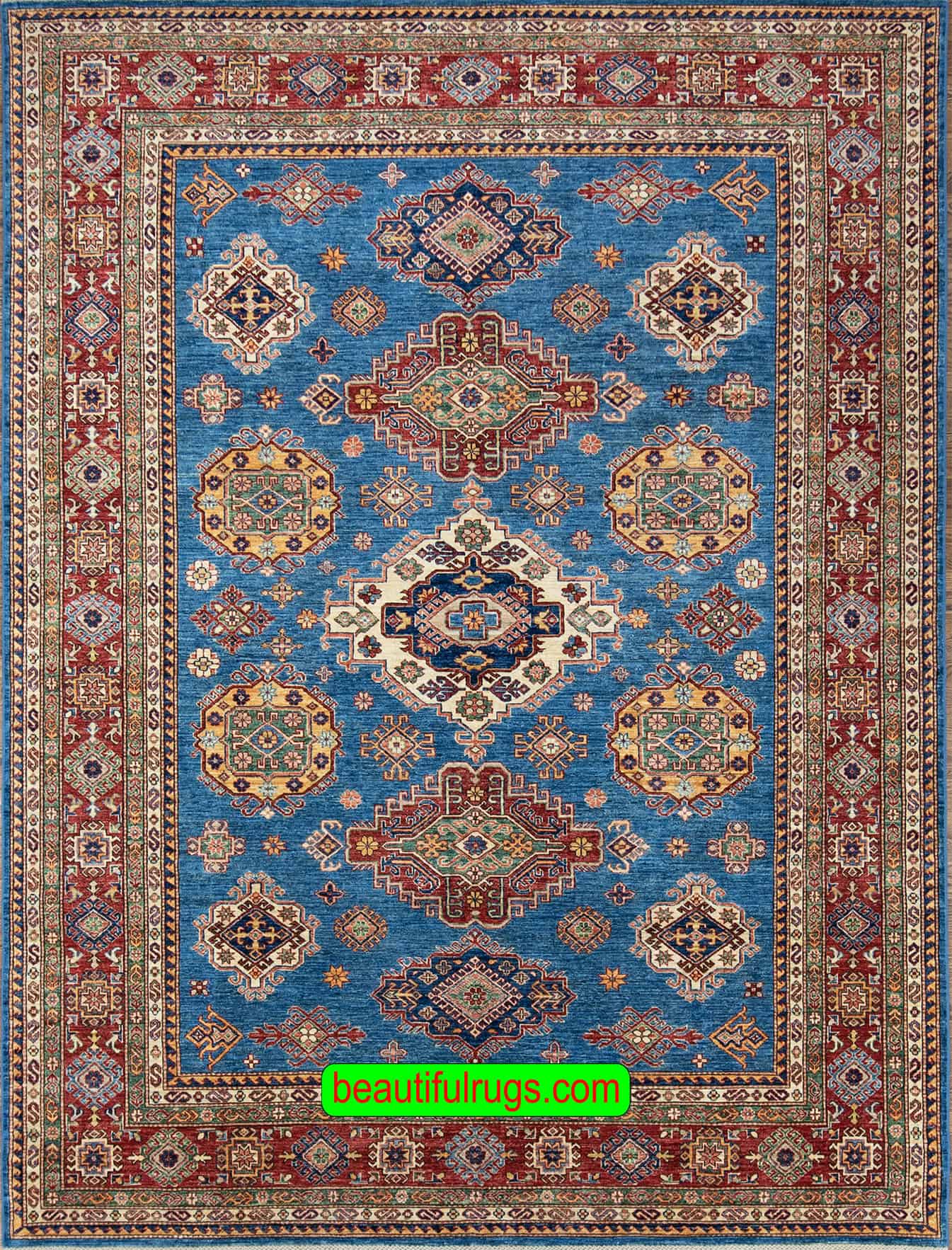 7425- Oriental area rug, geometric style Kazak wool rug made in Pakistan. Size 8.2x10.6