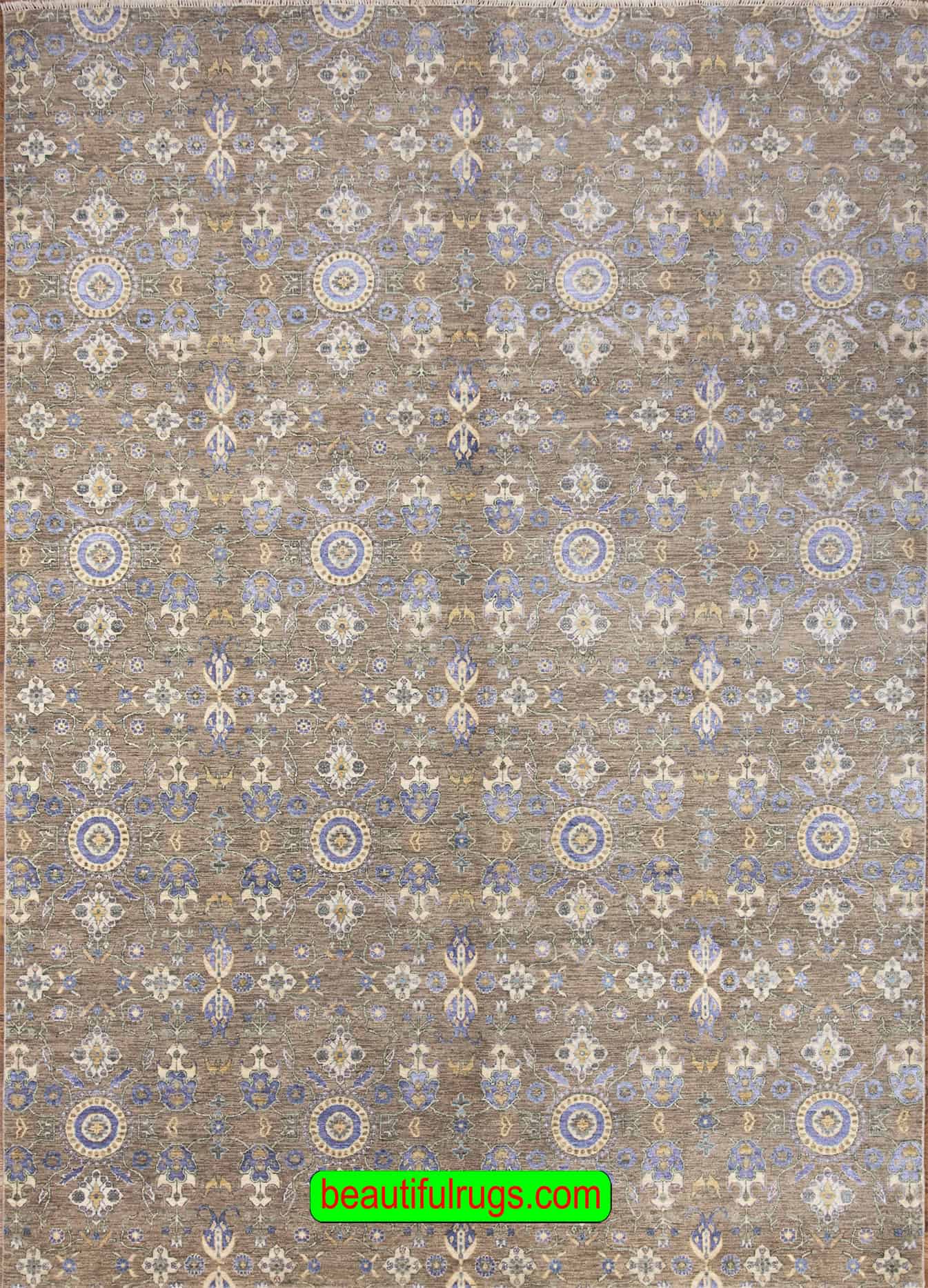 Contemporary area rug with pastel and taupe colors on sale. rug for under the dining table. size 9x12.4