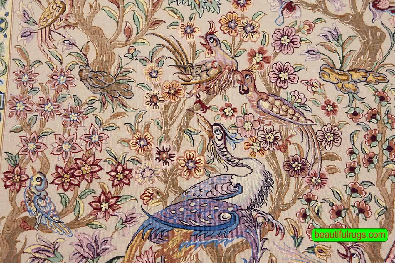 2515- Handmade Persian Isfahan tree of life carpet made of wool and silk. Size 2.8x4.8. Backside image.