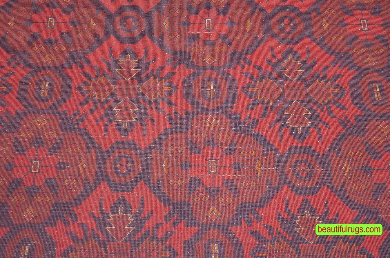 Large size handmade Kunduz Aghan rug, tribal rug in red color. Size 8.3x11.4.