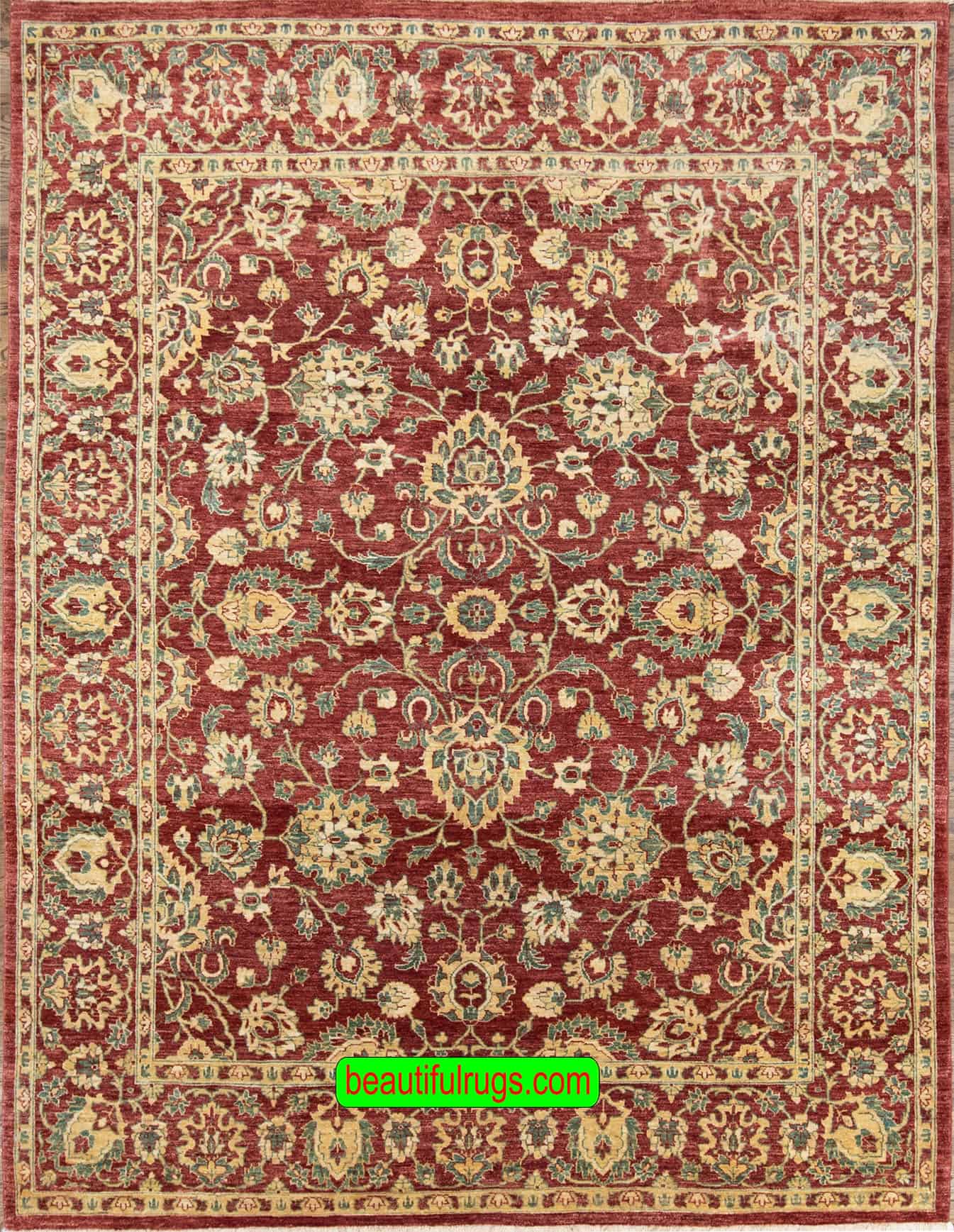 Handmade floral Pakistani wool area rug in red color. Size 8x10.4