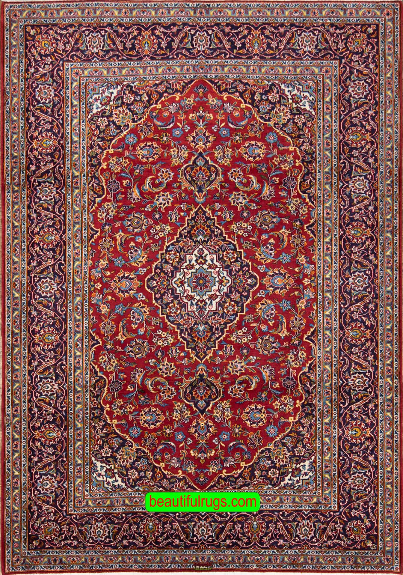 2288- Discount area rugs. Handmade Persian Kashan area rug in red color and traditional Kashan style. Size 7.3x10.2.