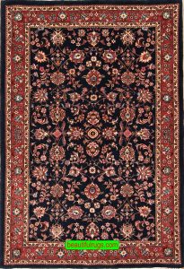 Hand knotted Persian Bijar rug, thick rug with navy blue and chestnut color. Size 3.10x5.7.