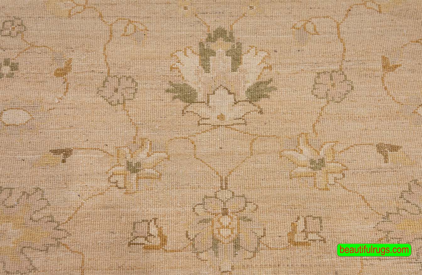 Handmade transitional style Pakistani wool oriental rug with beige and green colors. Size 5.8x7.9.