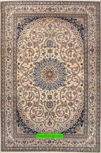 Gorgeous handmade Persian Nain wool and silk rug with beige color. Size 7x10.8.