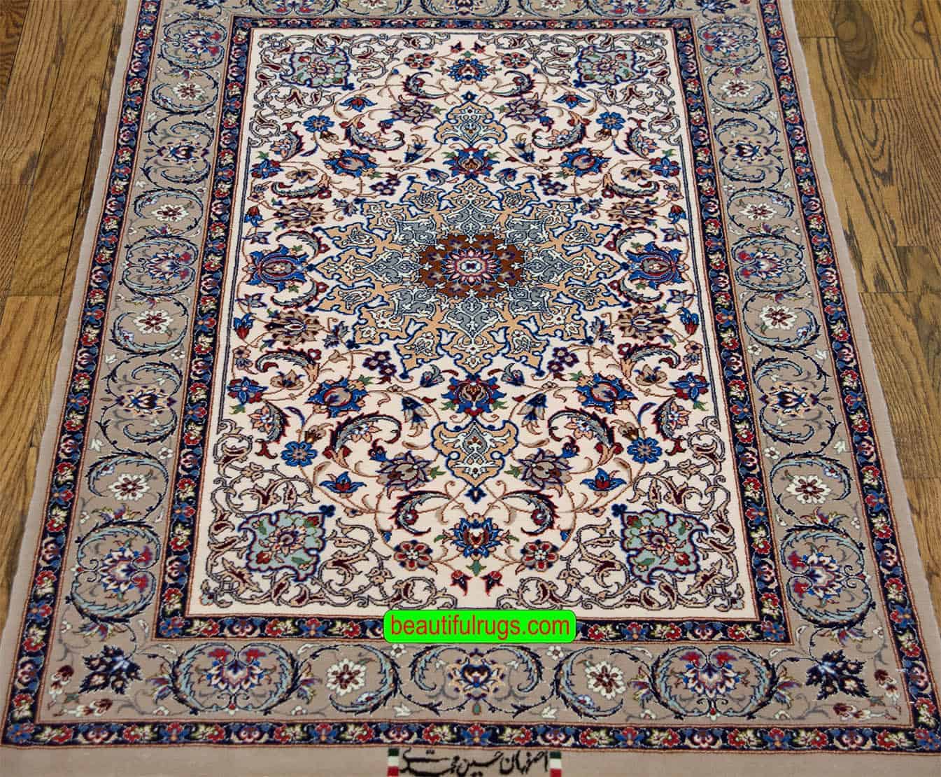 2383- Persian rug for small spaces. Fine quality handmade Persian Isfahan rug made of kork wool and silk. Size 2.10x4.4.