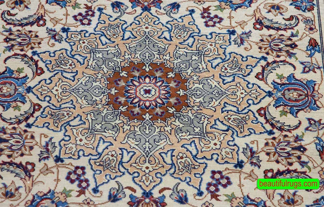 2383- Persian rug for small spaces. Fine quality handmade Persian Isfahan rug made of kork wool and silk. Size 2.10x4.4. Backside image.