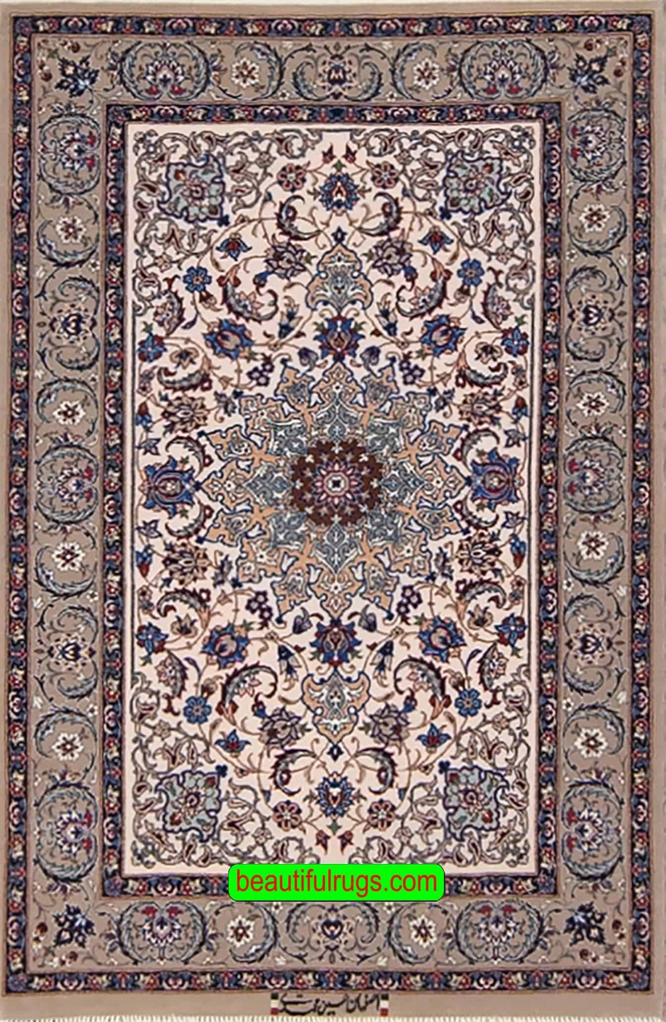 2383- Persian rug for small spaces. Fine quality handmade Persian Isfahan rug made of kork wool and silk. Size 2.10x4.4.