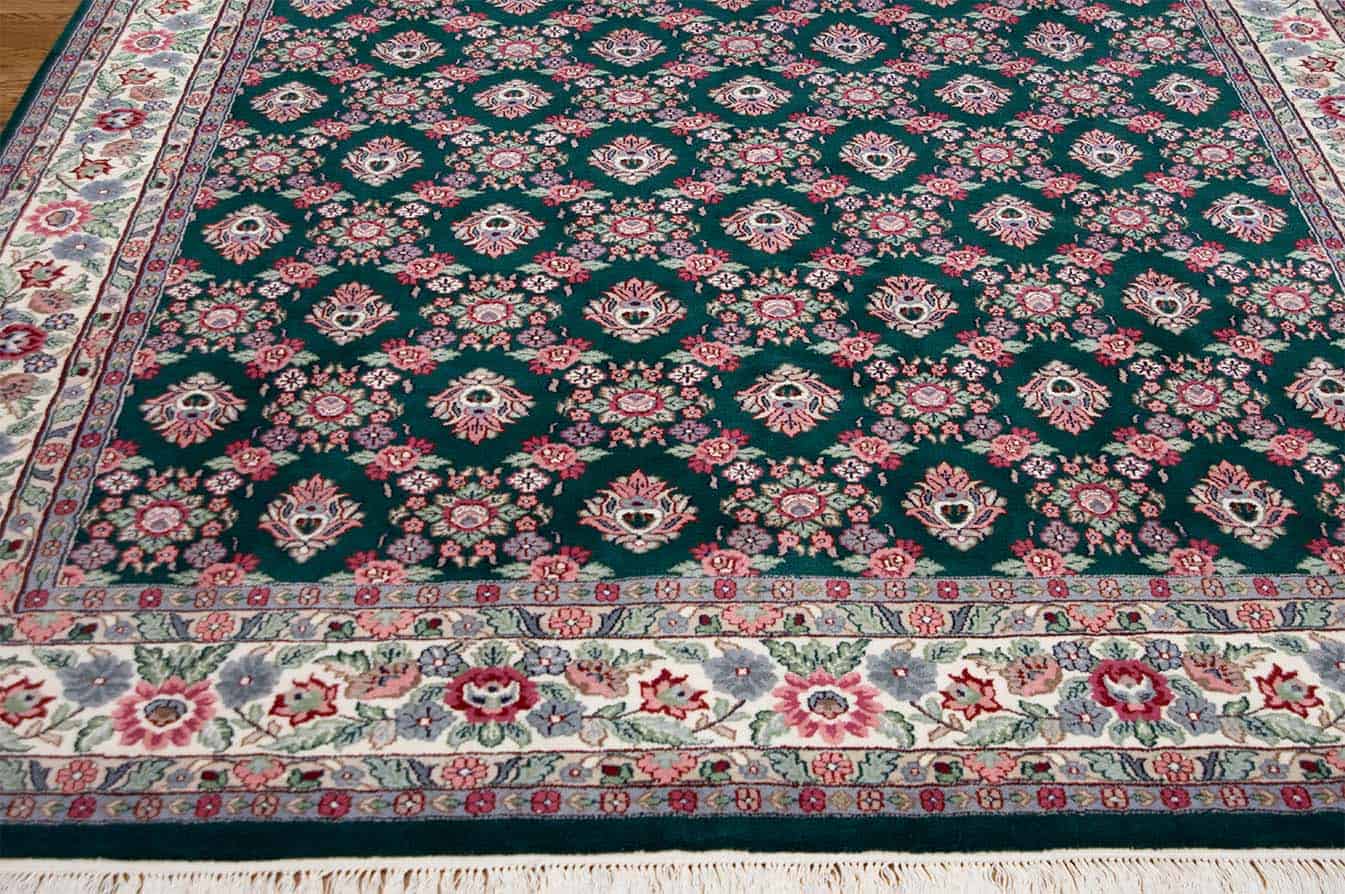 Oriental rugs Chicago for handmade wool oriental rug, all-over floral design rug in green color. Size 9x12.