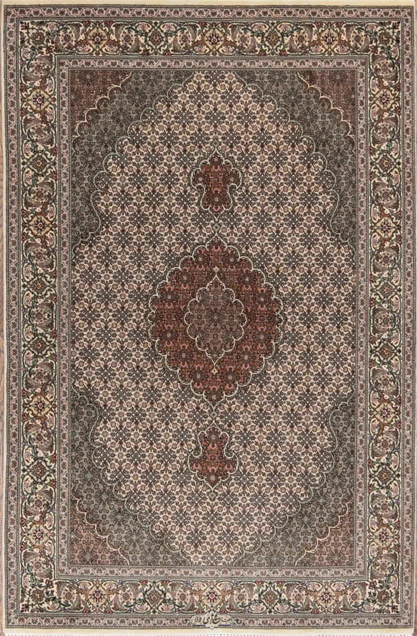 2390- A classic style handmade wool and silk Persian Tabriz Carpet. Size 3.5x5.3.