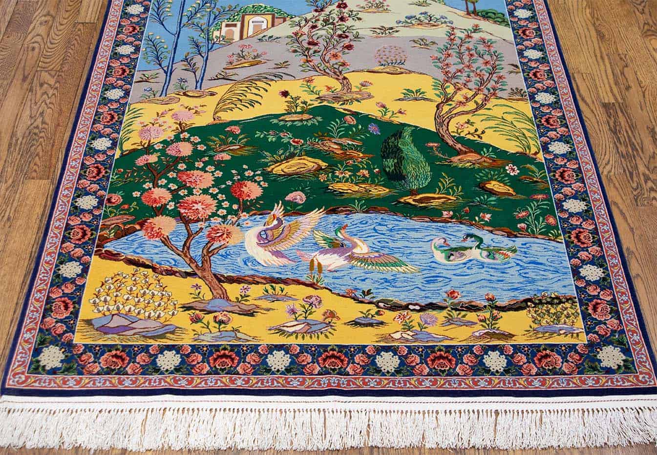 2491-A masterfully crafted hand-woven Persian Isfahan vegetable dye rug by the renowned weaver Haghighi. Size 4x5.5.