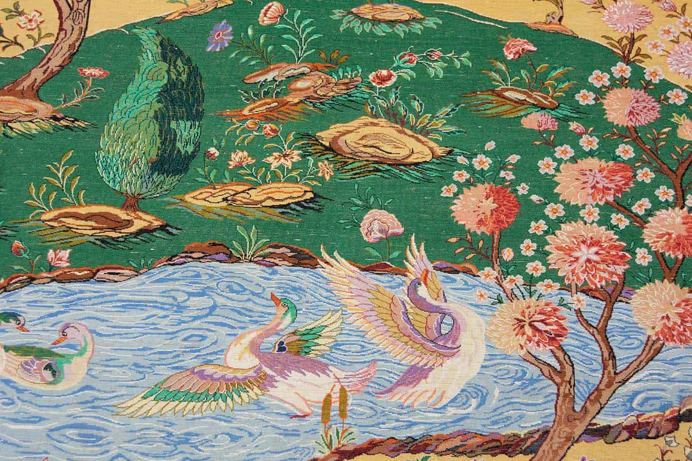 2491-A masterfully crafted hand-woven Persian Isfahan vegetable dye rug by the renowned weaver Haghighi. Size 4x5.5. Backside image.