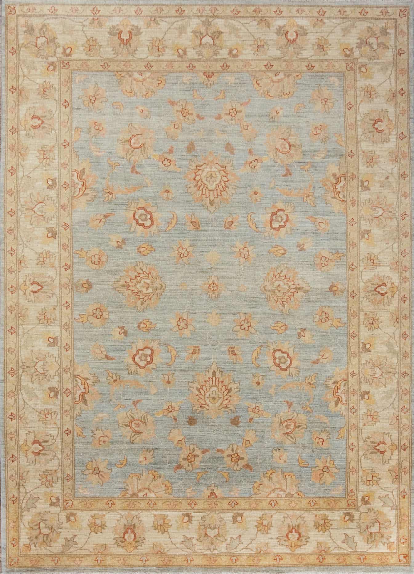 7088- Handmade vintage looking rug in transitional Turkish style made of 100% wool. Rug size 5.7x7.10.