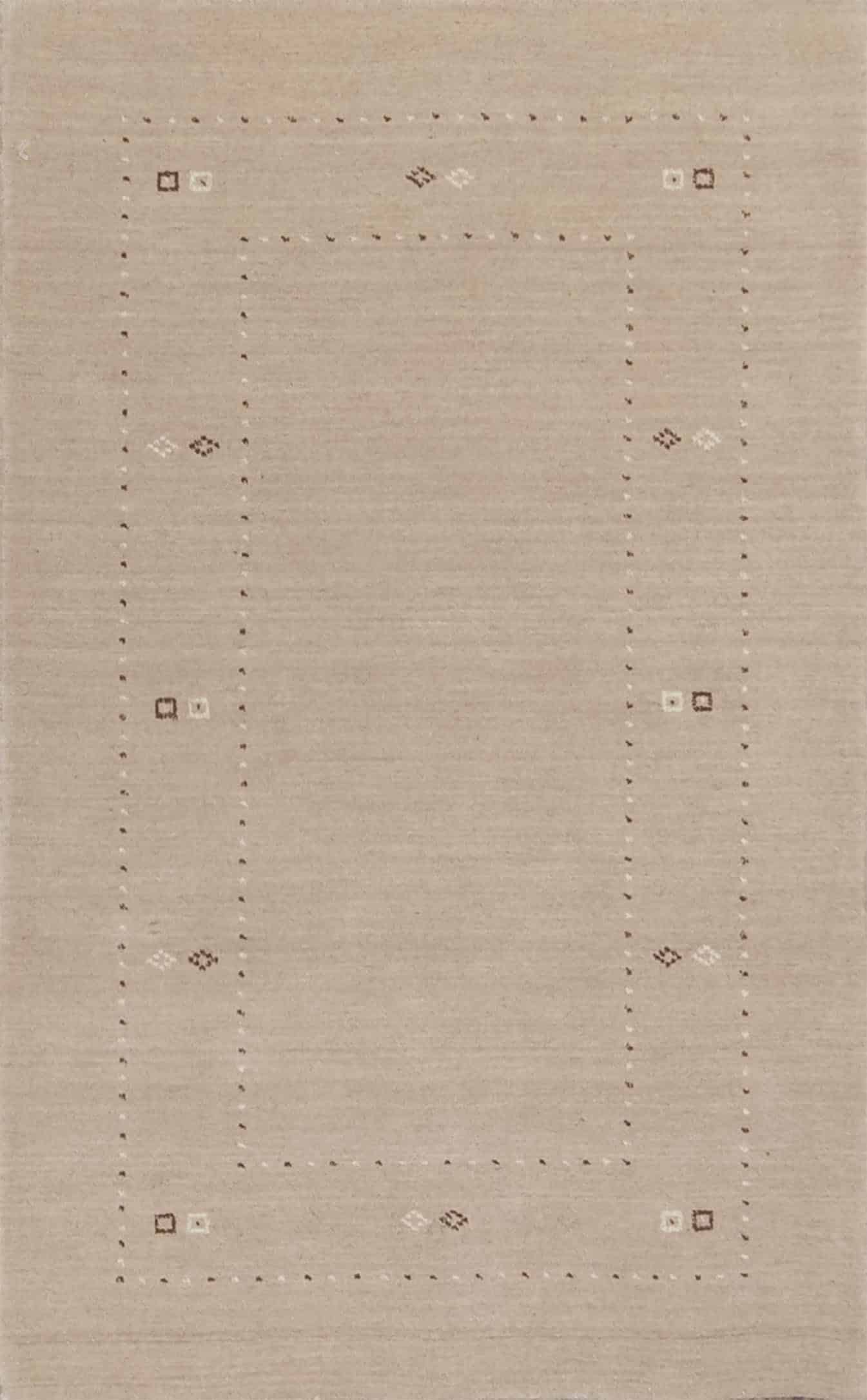 Hand loomed contemporary Gabbeh style wool area rug in beige color. Rug size 3.2x5.