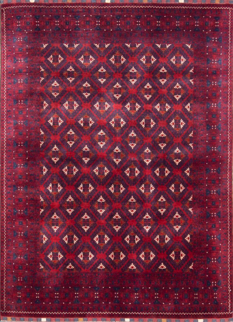 7313- Hand knotted Afghan Turkmen wool rug in traditional tribal style. Rug size 4.10x6.7.