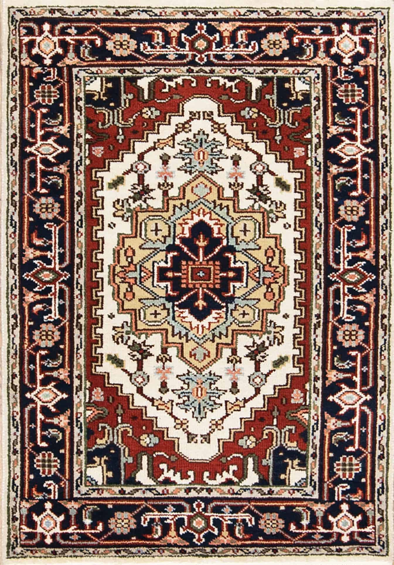 Inexpensive area rugs, hand knotted wool area rug from India in beige and rust colors. Size 3.4x5.