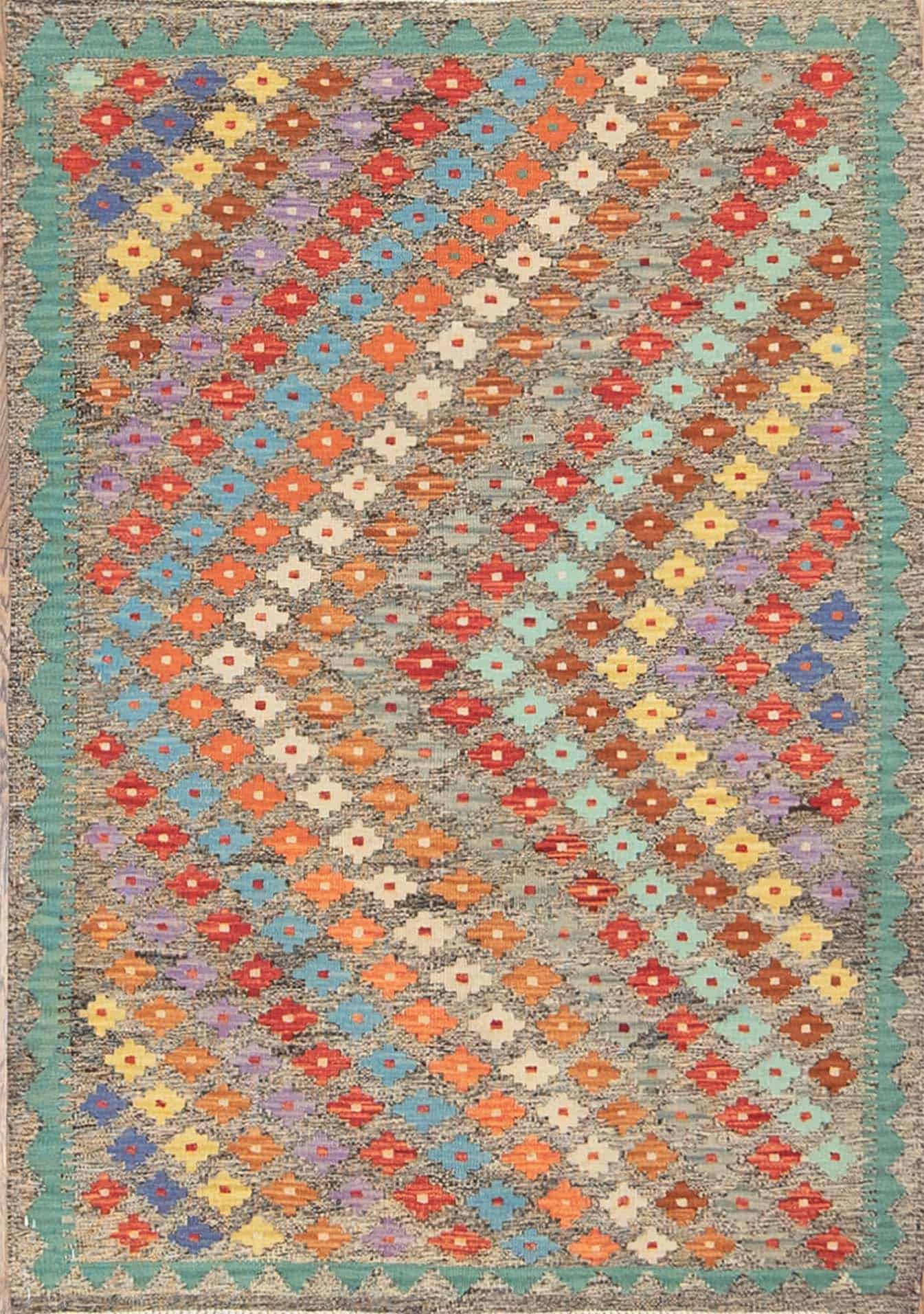 3109- Kilim rugs. Small handmade wool kilim rug made in Pakistan, thin and reversible kilim rug. Size 3.5x5. 