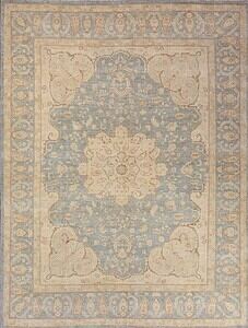 Turkish style rug, handmade Oushak style oriental rug in gray blue and pastel colors. Size 8.4x10.