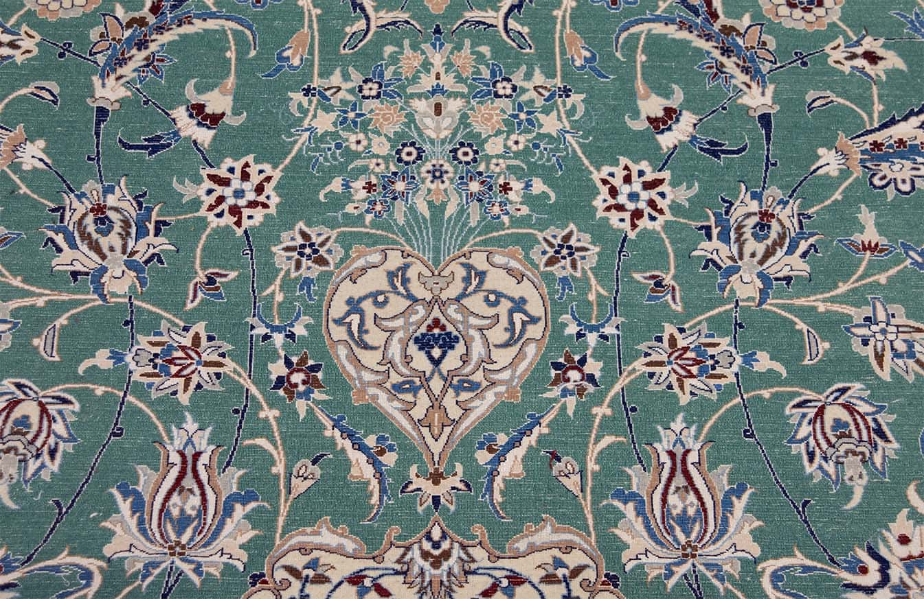 5401- Persian Nain rug. Exquisite hand knotted wool and silk Persian Nain Habibian rug with 625 KPSI. Rug size 6.9x10. Backside image.